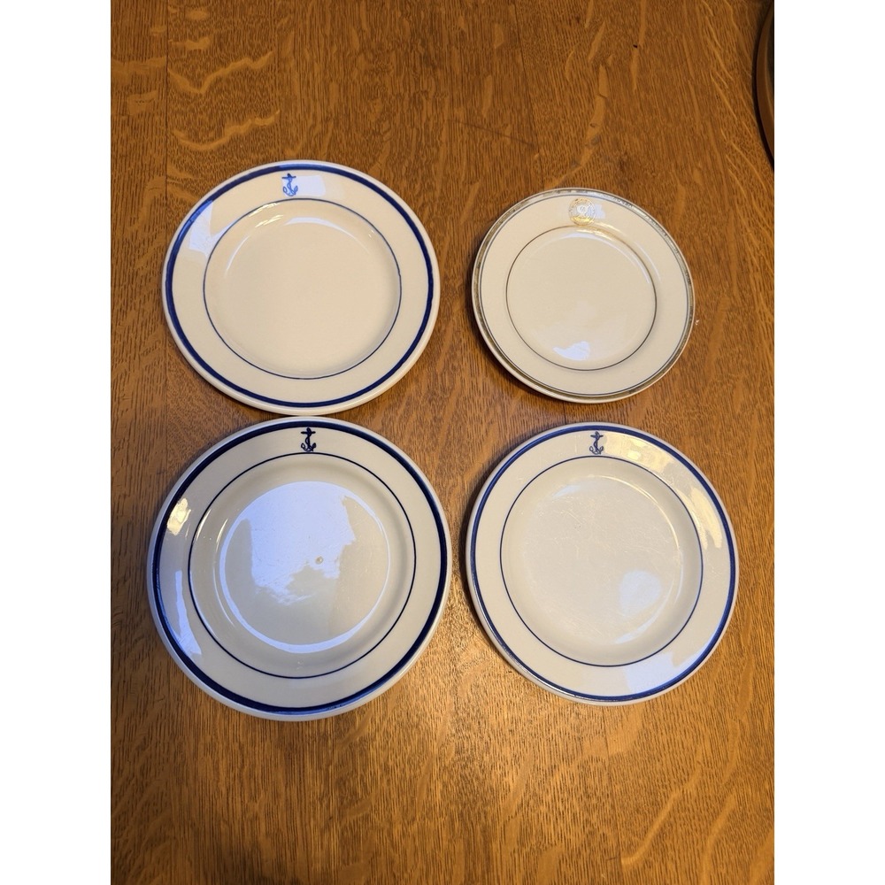 Set Of 4 US Navy China Fouled Anchor & Gold Seal 7" Salad/Bread Wardroom Plates